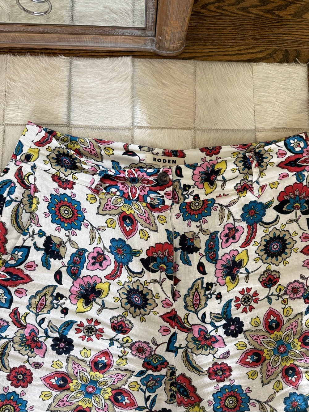 Boden White Floral Wide-Leg Pants with Multicolor Print - Picture 2 of 4